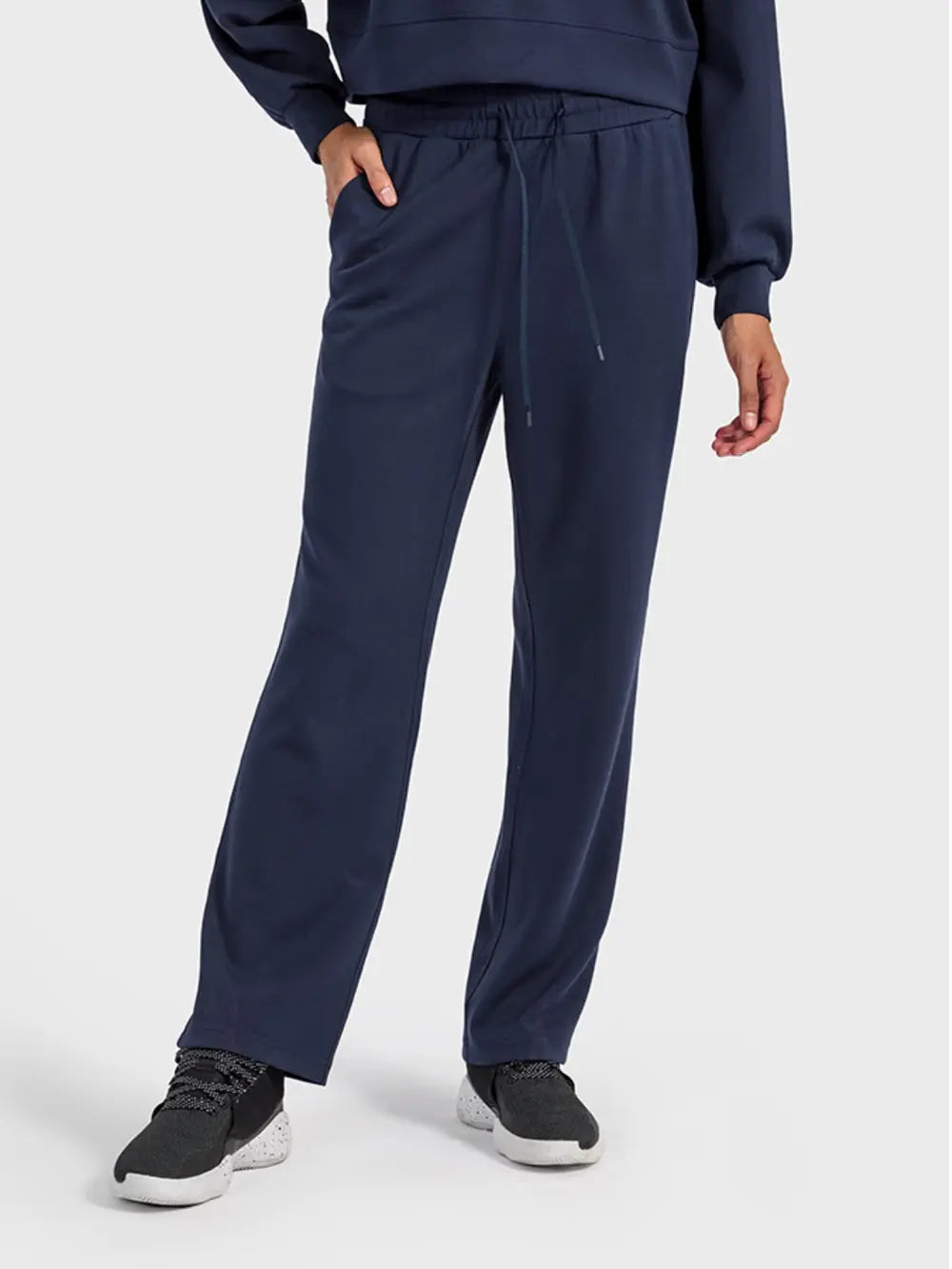 Drawstring Pocketed Sport Pants in Ivory for Women