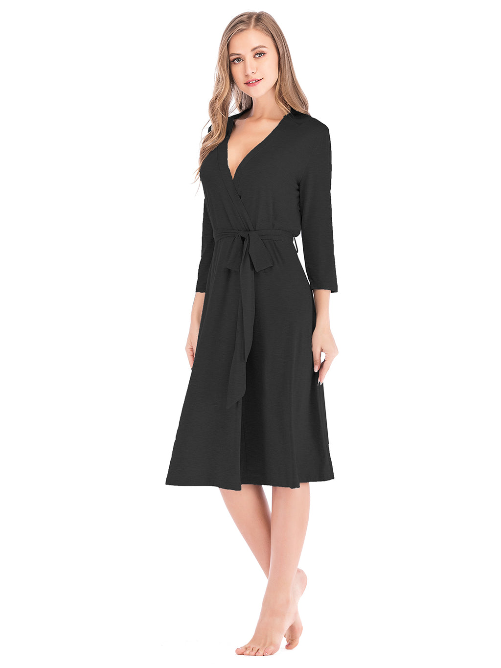 Plunge Tie Front Night Dress in Black for Women