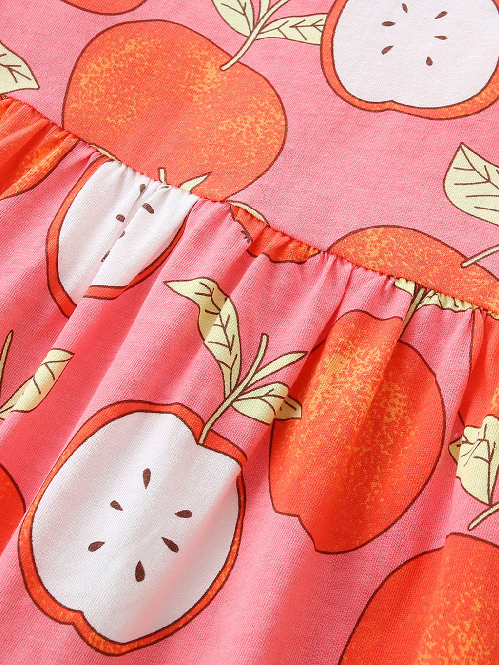 Apple Print Ruffle Sleeve Casual Dress in Multicolor for Girls