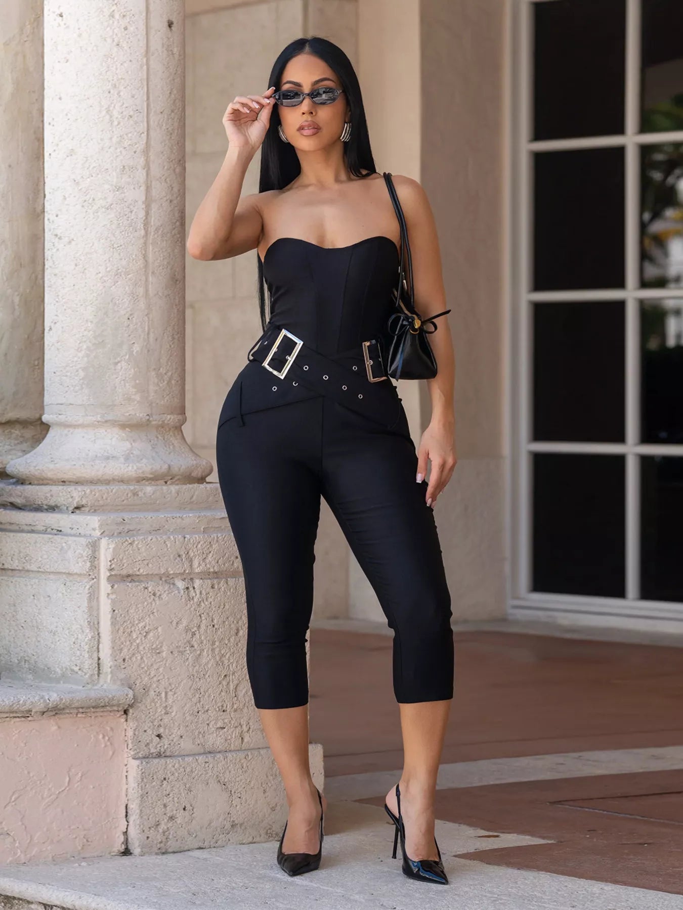 Belted Tube Skinny Jumpsuit in Taupe for Women