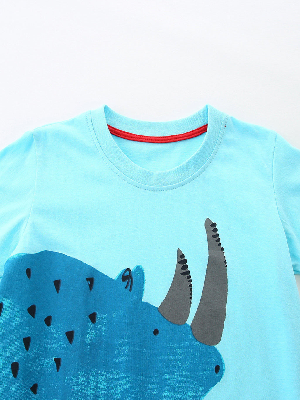 Rhino Graphic Tee & Plaid Shorts Set in Pastel Blue for Boys