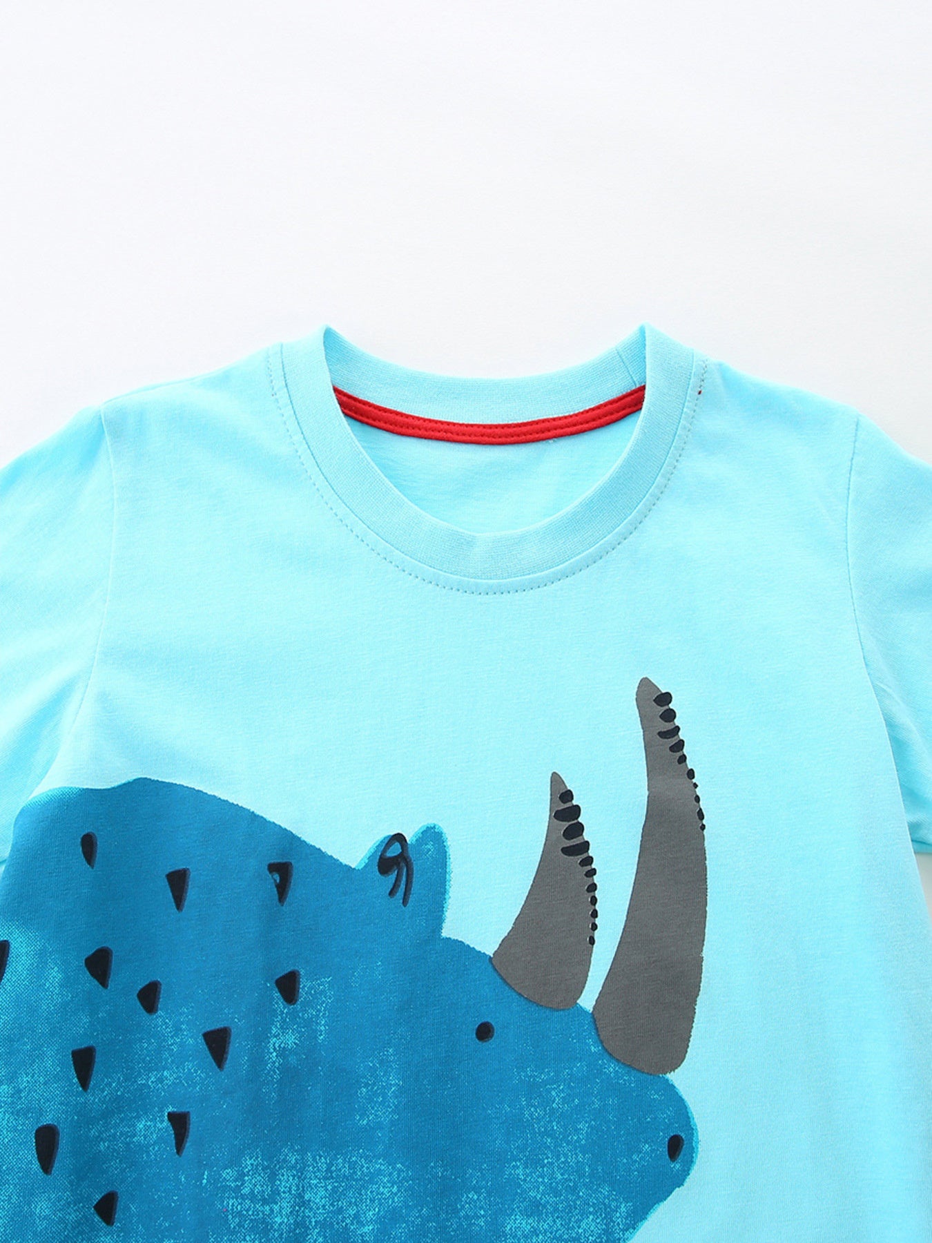 Rhino Graphic Tee & Plaid Shorts Set in Pastel Blue for Boys