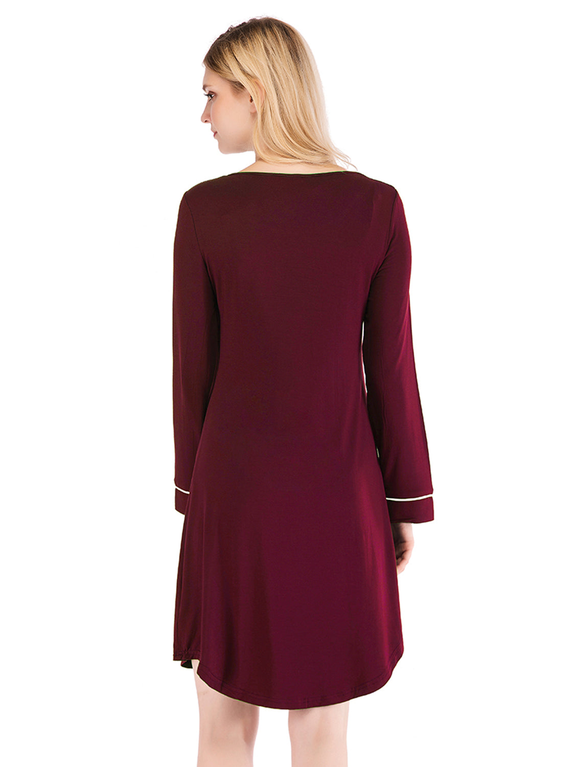 Round Neck Night Dress with Pocket in Dark Navy for Women