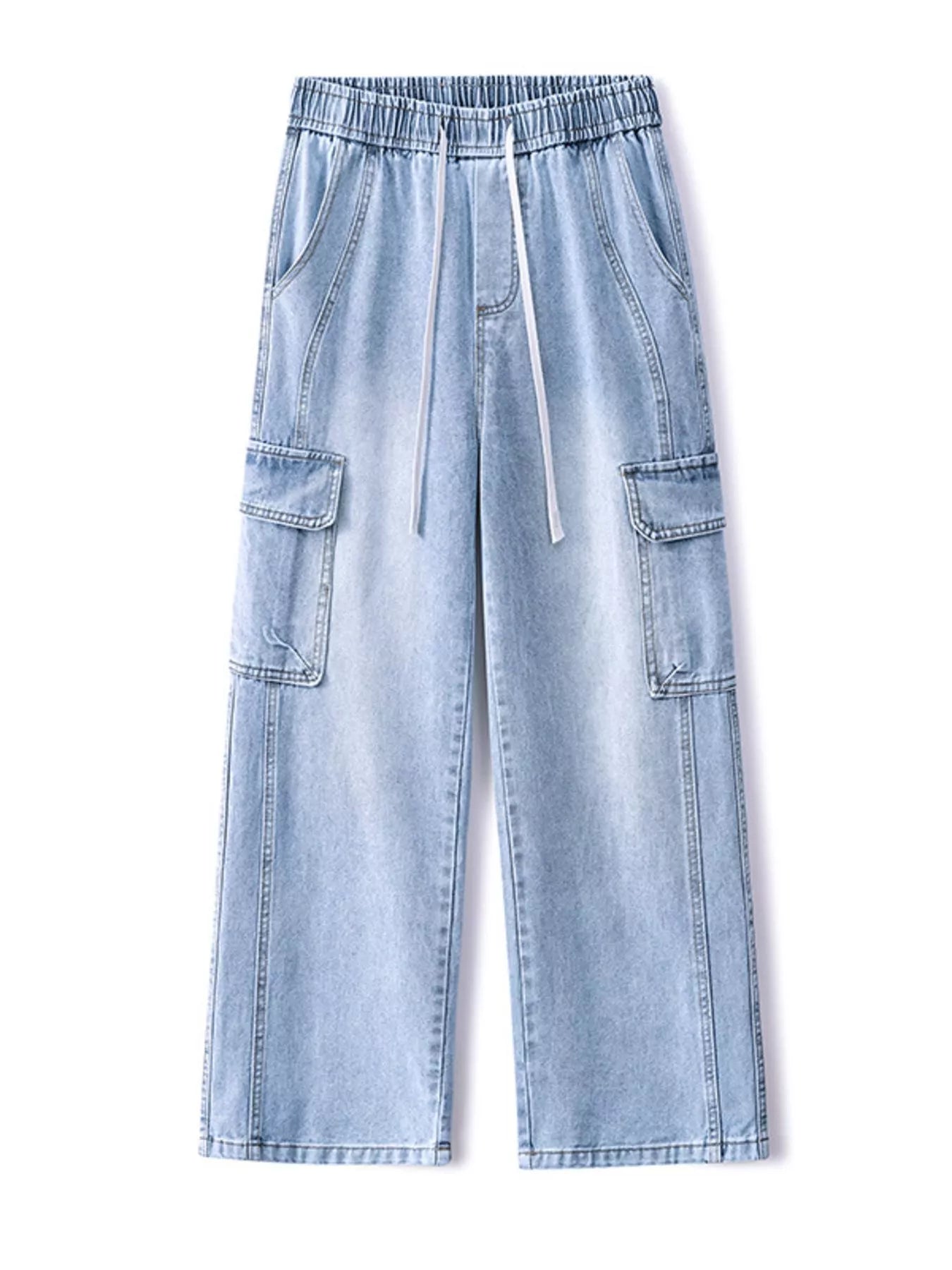 Wide Leg Cargo Jeans Plus Size in Cement Gray for Men