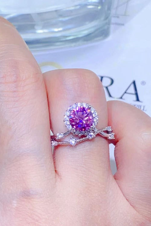 1 Carat Moissanite 925 Sterling Silver Ring in Pink for Women