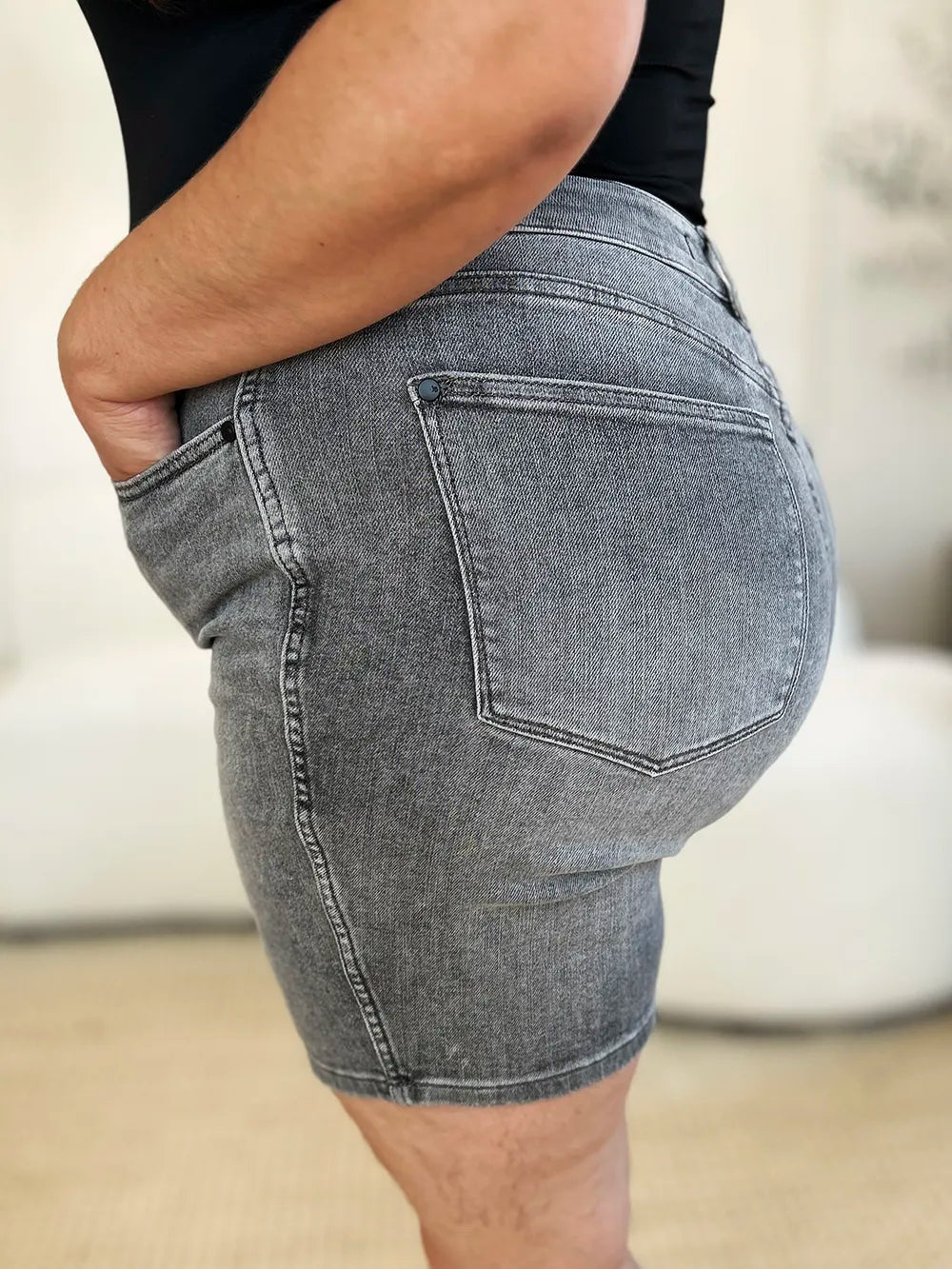Plus Size High Waist Washed Denim Shorts for Women
