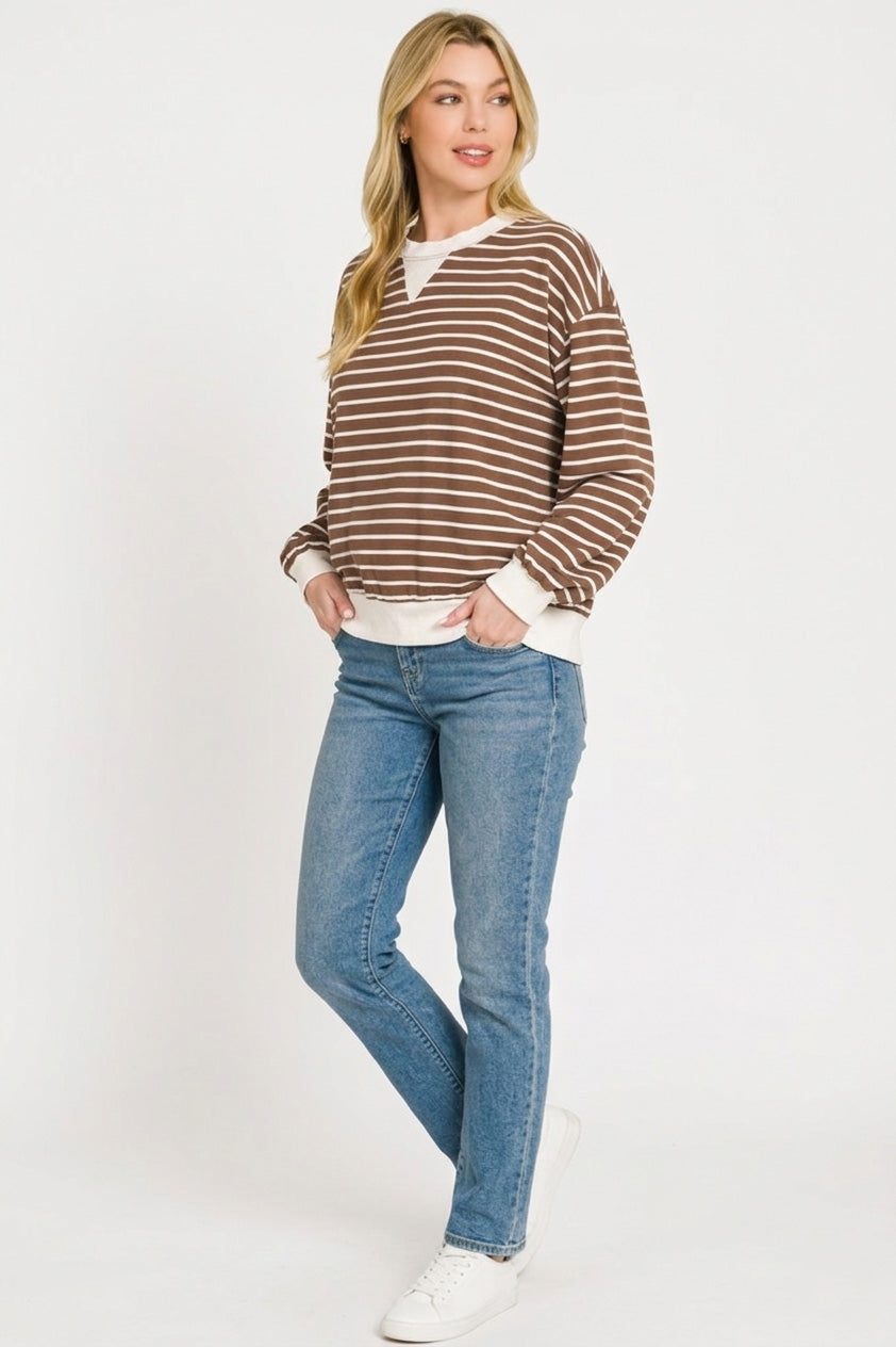 Striped Rib Banded Sweatshirt in Brown for Women