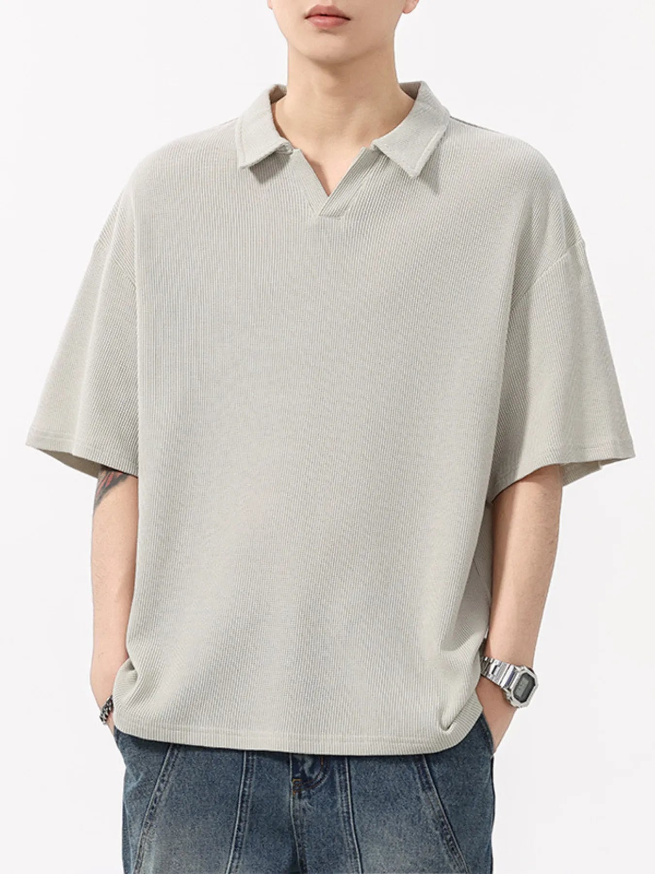 Plus Size Collared Neck Half Sleeve Polo in Royal Blue for Men