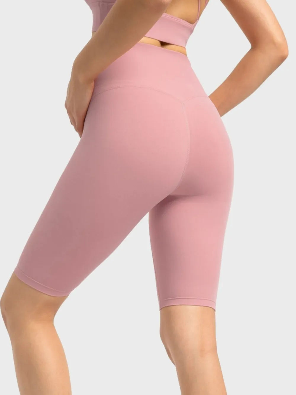 High Rise Wide Waistband Active Shorts in Dark Gray in Dusty Pink for Women