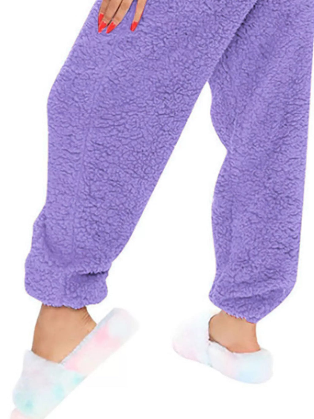 Fleece Hooded Open Back Jumpsuit in Blue for Women