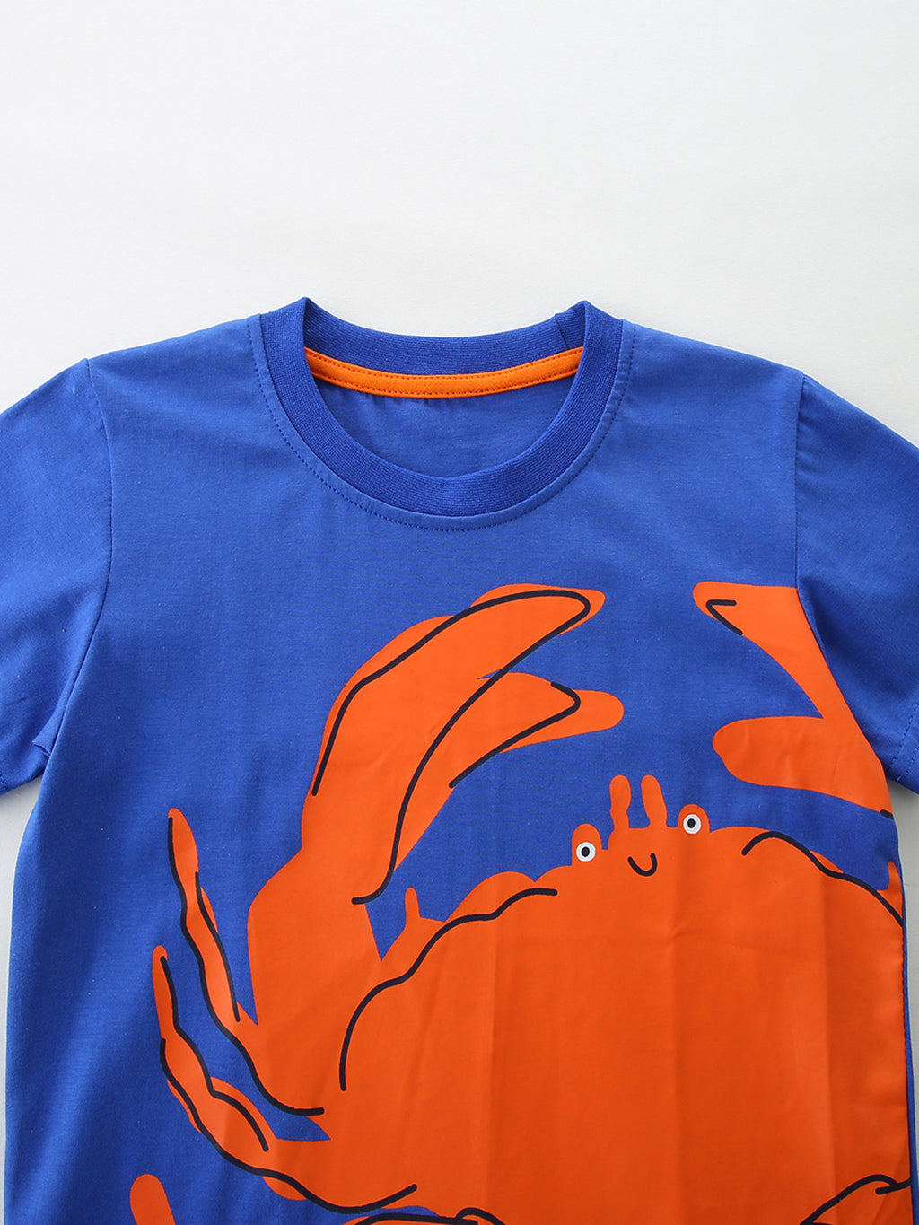 Crab Graphic Crew Neck T-Shirt in Royal Blue for Boys