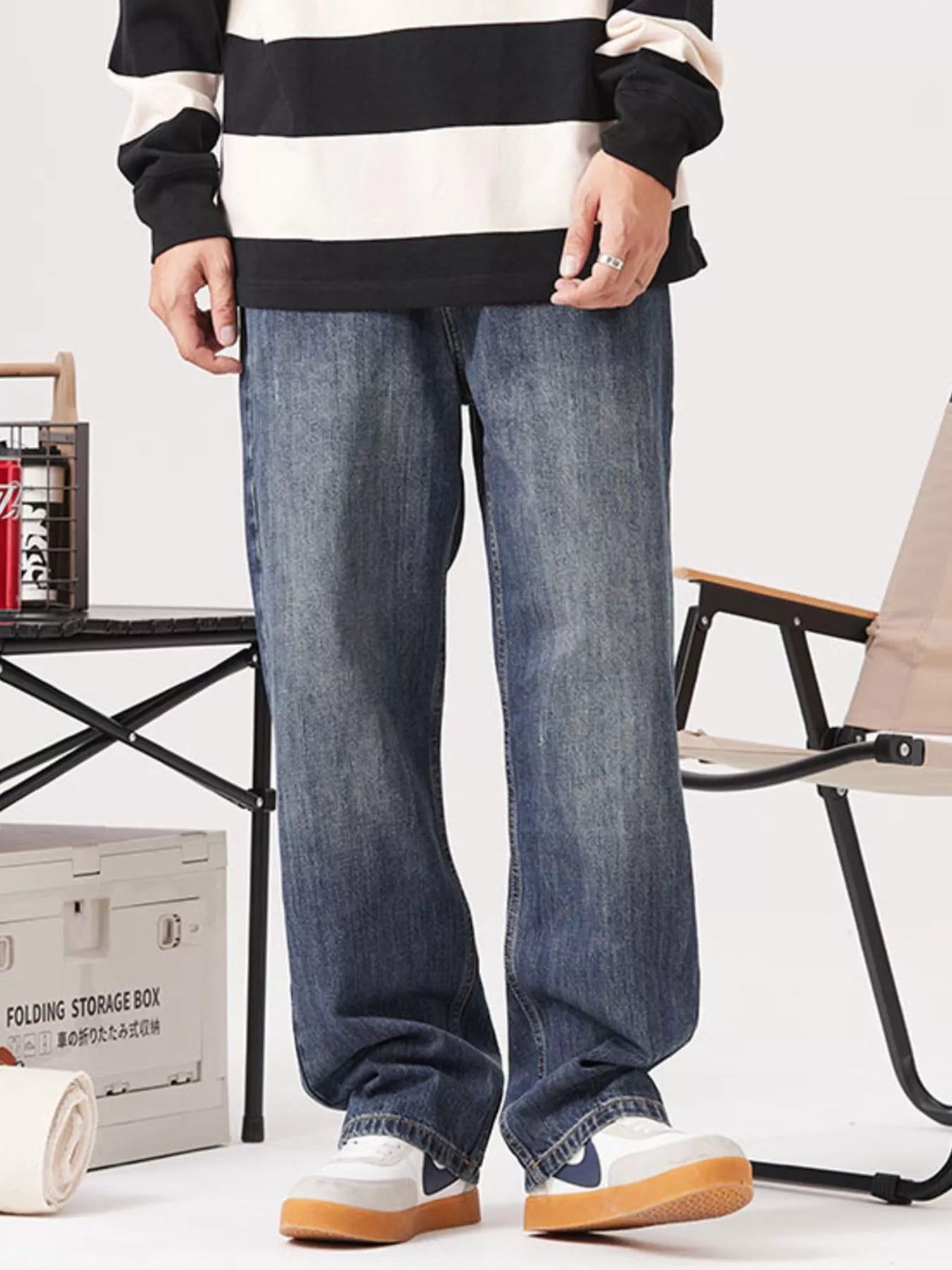 Vintage Wash Loose Fit Jeans in Dusty Blue for Men