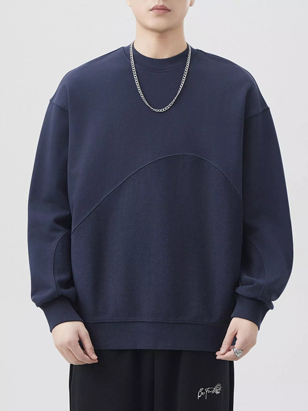 Plus Size Round Neck Long Sleeve Sweatshirt in Light Khaki for Men