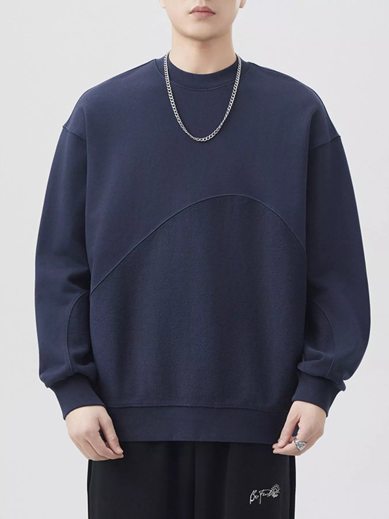 Plus Size Round Neck Long Sleeve Sweatshirt in Light Khaki for Men