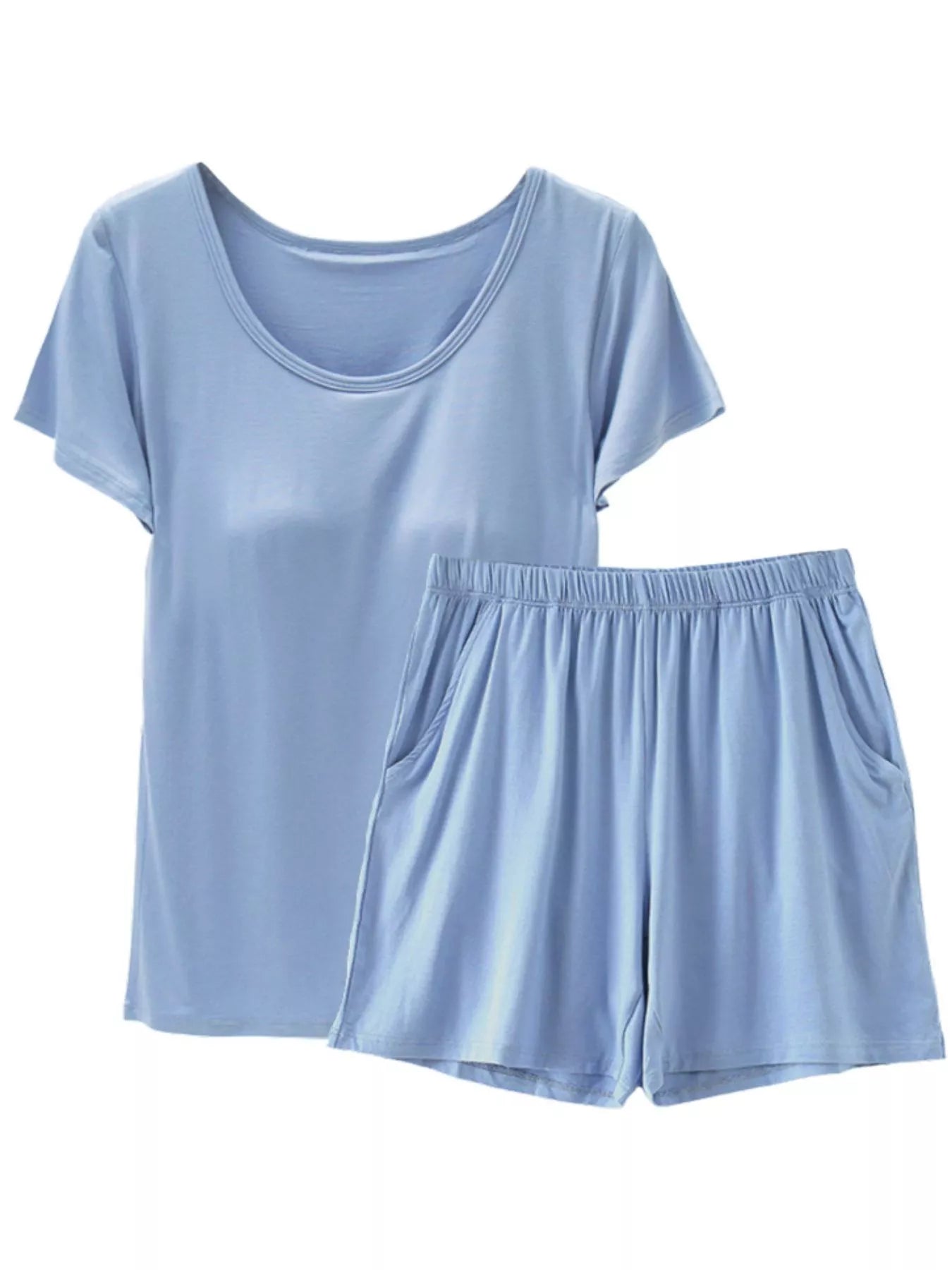 Plus Size Padded Modal Short Sleeve T-Shirt and Shorts Set in Black for Women