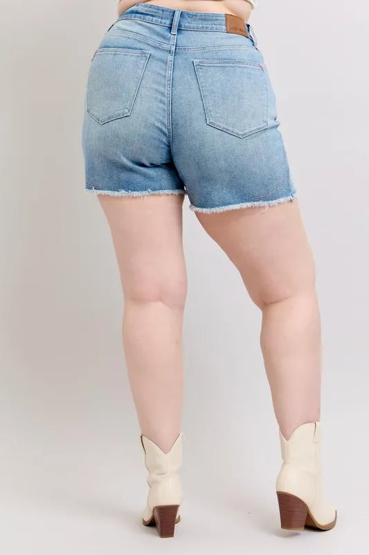 High Waist Western Embroidery Detail Cut Off Denim Shorts Plus Size for Women