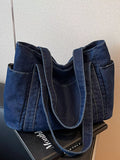 Denim Tote Shoulder Bag in Dark Blue for Women