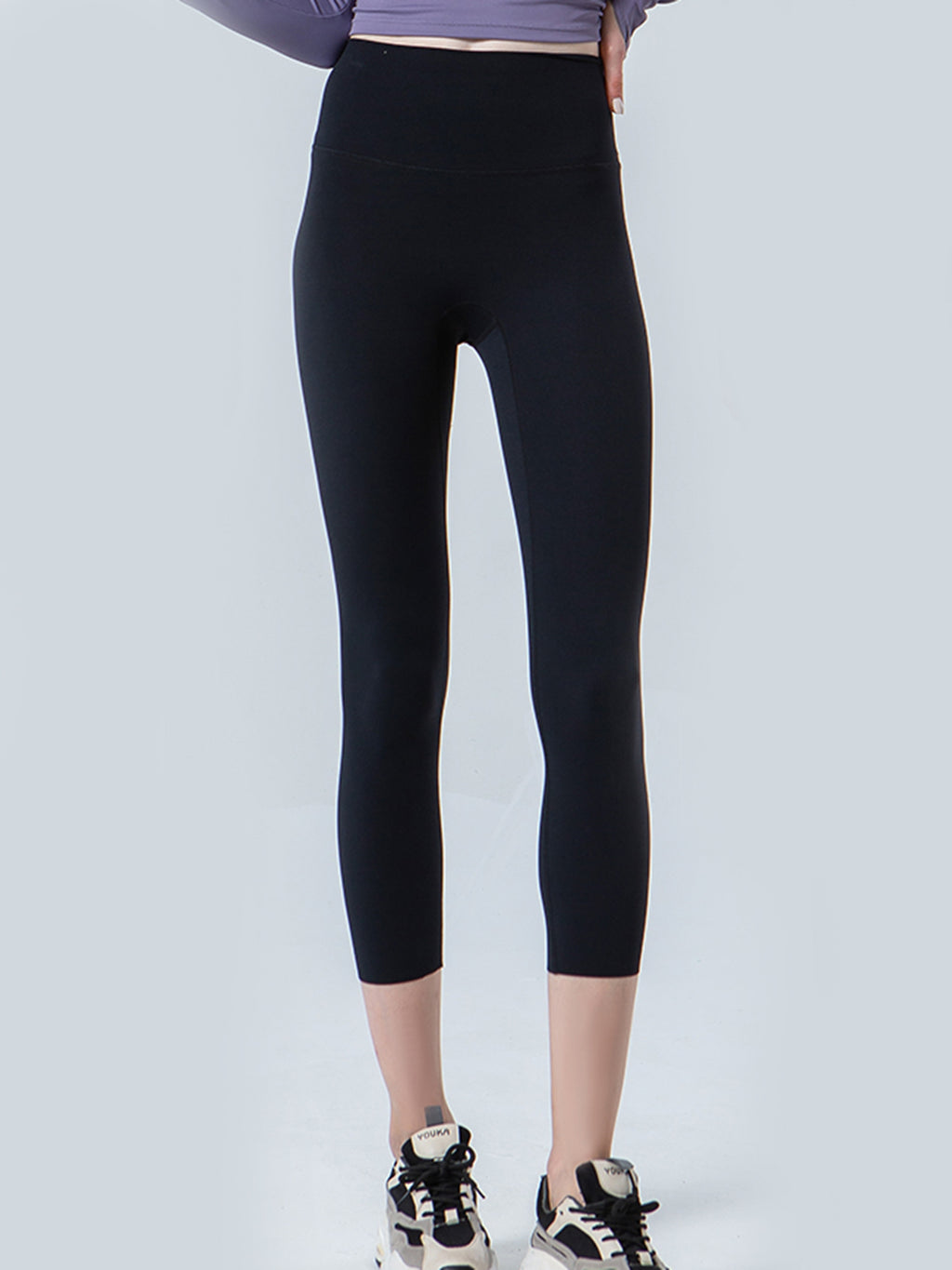 Wide Waistband Cropped Sports Leggings in Dusty Blue for Women