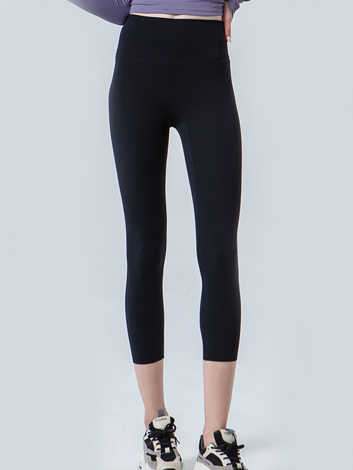 Wide Waistband Cropped Sports Leggings in Dusty Blue for Women