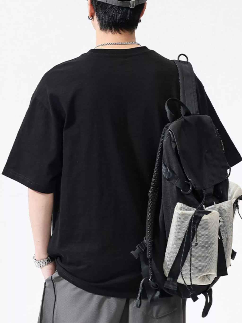 Plus Size Round Neck Half Sleeve T-Shirt in White for Men