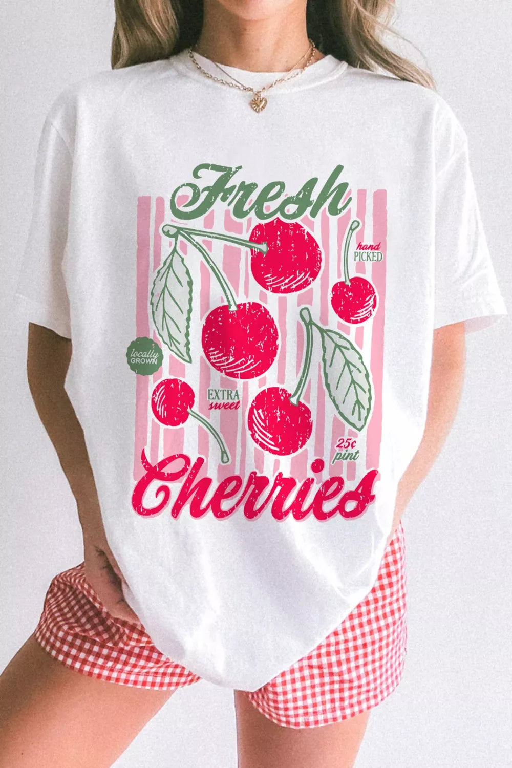 Fresh Cherries Graphic Oversized T-Shirt in White for Women