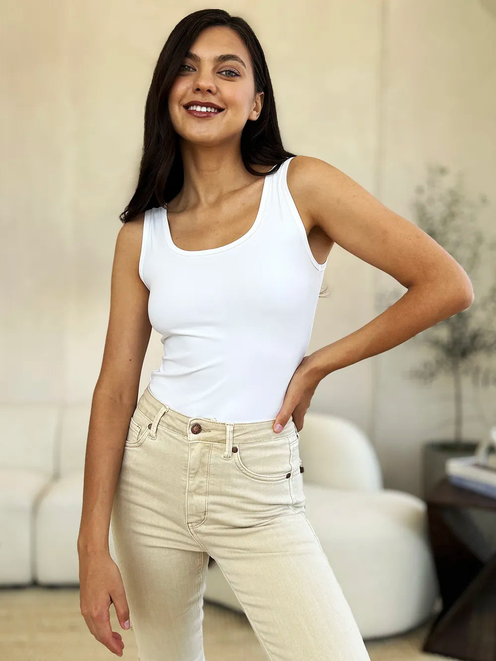 Plus Size Square Neck Sleeveless Bodysuit in White for Women