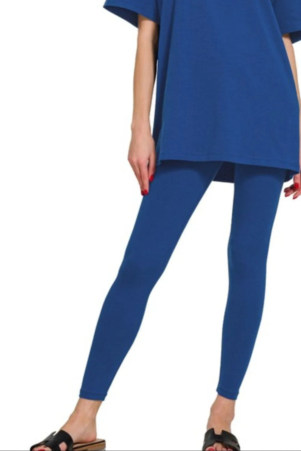 Cotton Round Neck Top & Legging Set in Light Navy for Women
