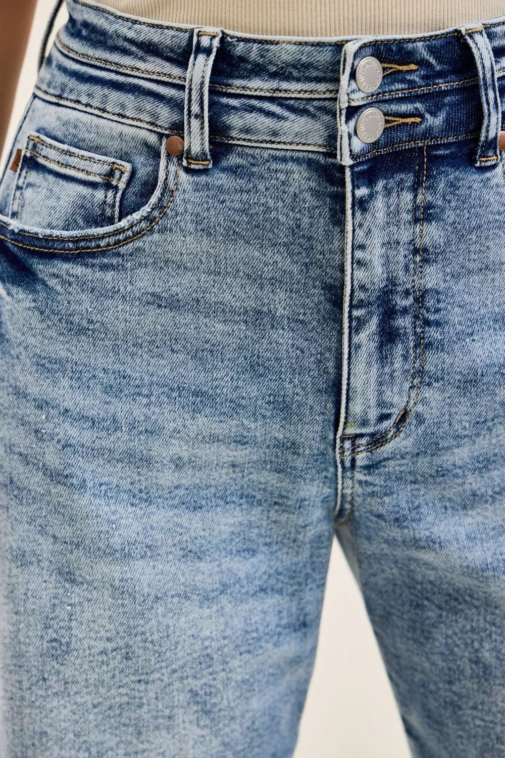 High Waist Marlow Arc Leg Jeans with Double Waistband Plus Size in Light for Women