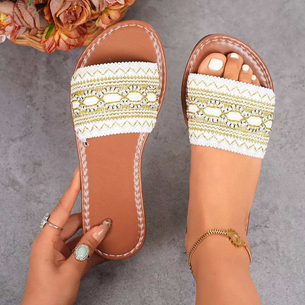 Open Toe Flat Sandals in White in Black for Women