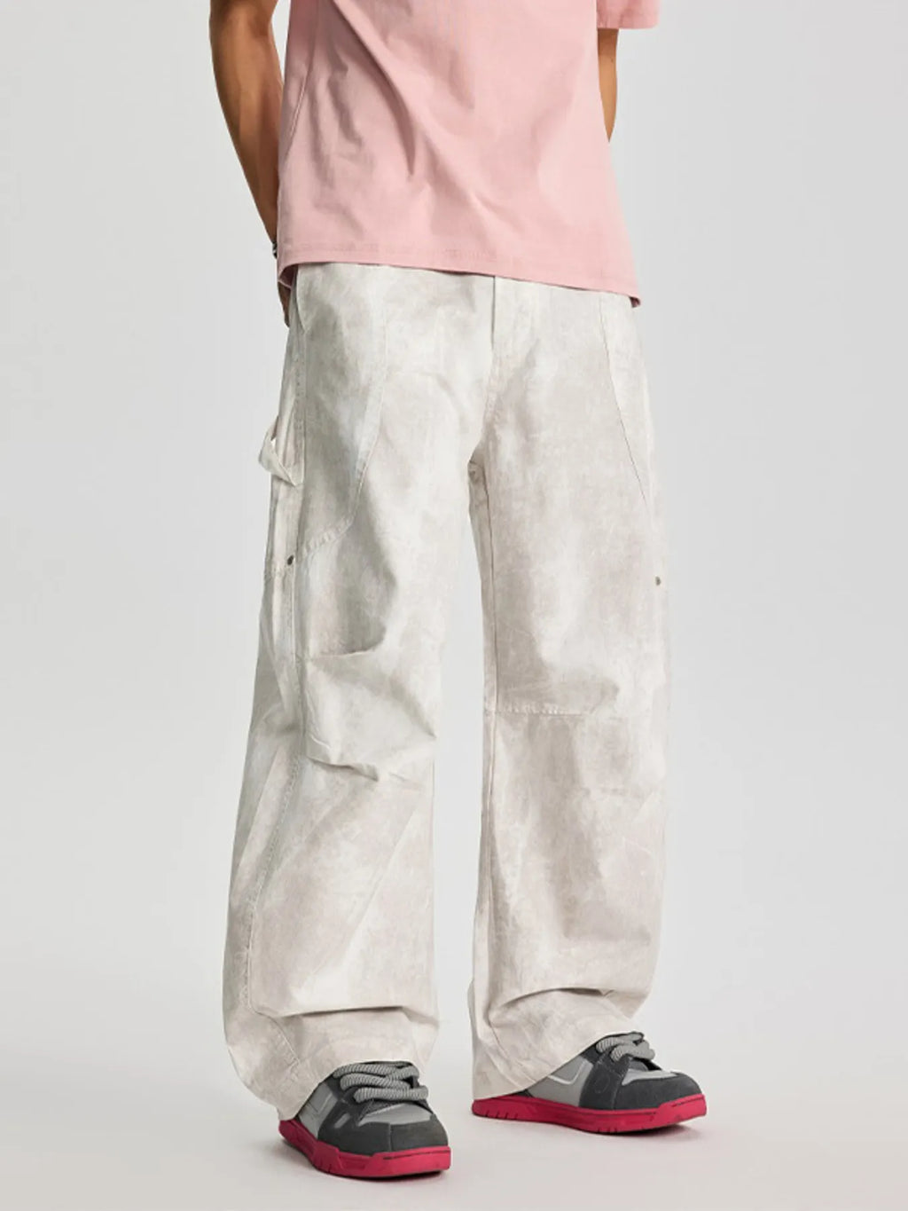Relaxed Fit Cargo Pants Plus Size in Off-White for Men