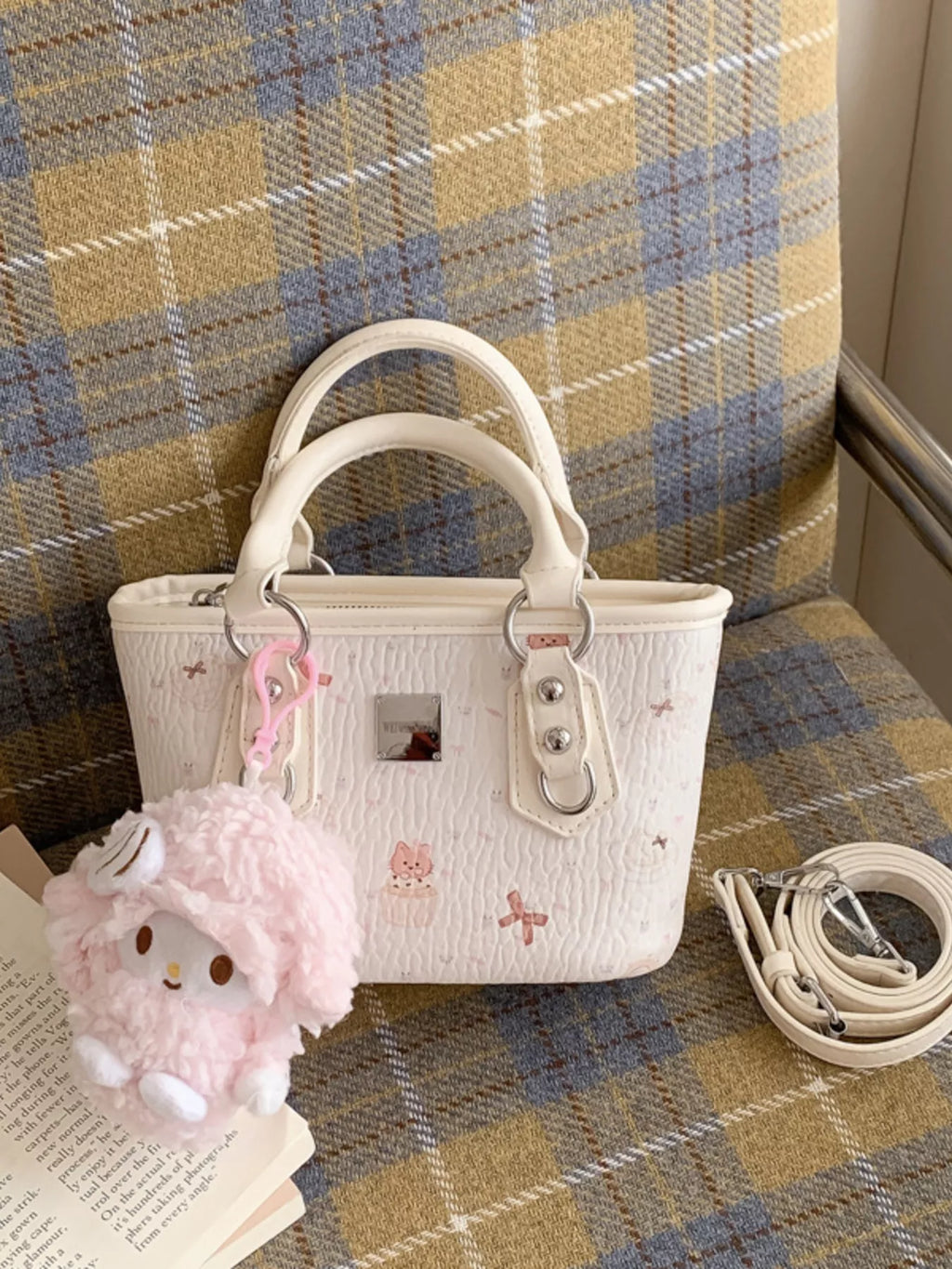 Plush Charm Patterned Crossbody Bag for Women