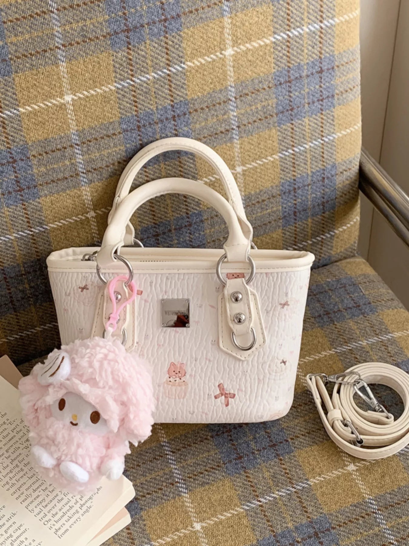 Plush Charm Patterned Crossbody Bag for Women