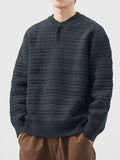 Plus Size Button Detail Long Sleeve Sweater in Dark Gray for Men