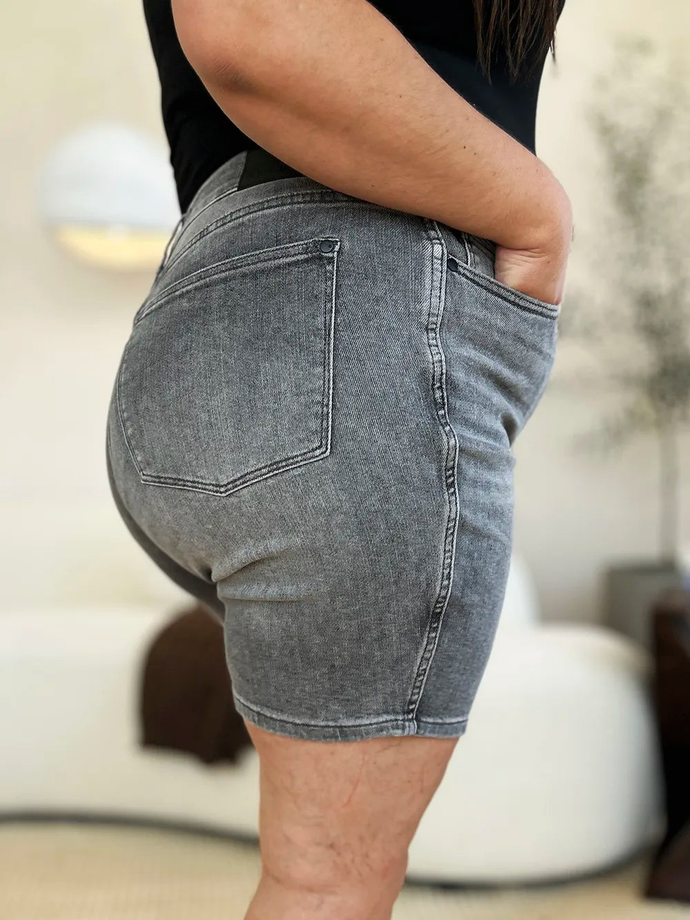 Plus Size High Waist Washed Denim Shorts for Women