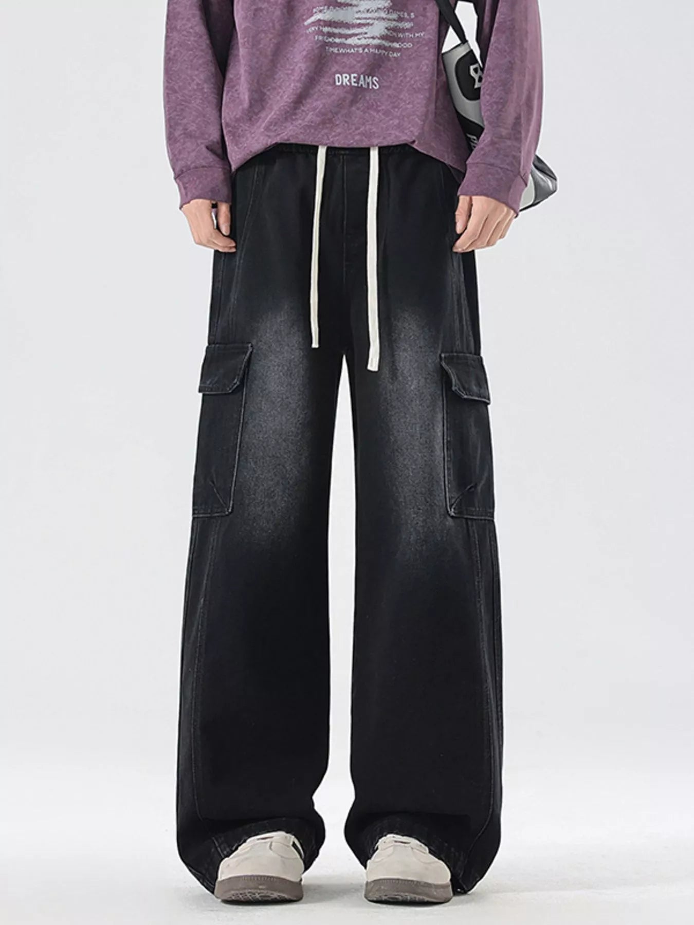 Wide Leg Cargo Jeans Plus Size in Vintage Blue for Men