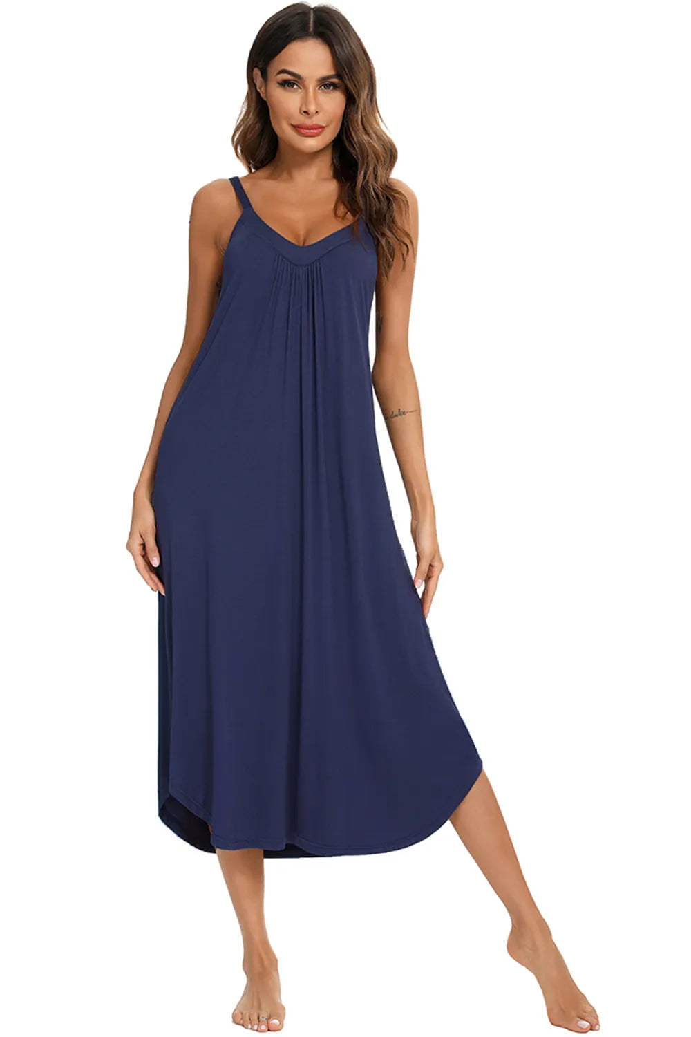V-Neck Midi Lounge Dress in Scarlet for Women