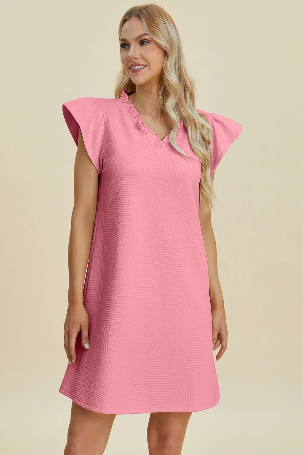 Plus Size Ruffled V-Neck Cap Sleeve Dress in Lavender for Women