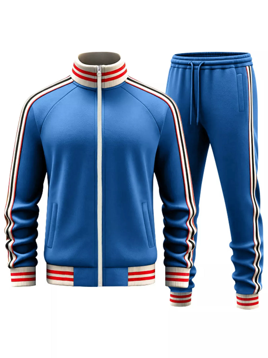 Striped Zip Up Outerwear and Pants Plus Size in Navy Blue for Men