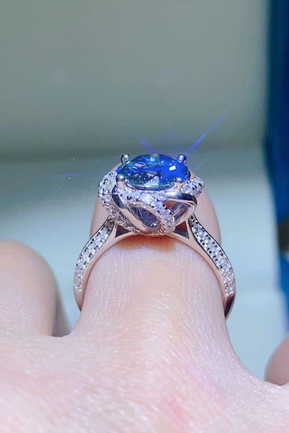 2 Carat Cobalt Blue Moissanite 925 Sterling Silver Ring for Women