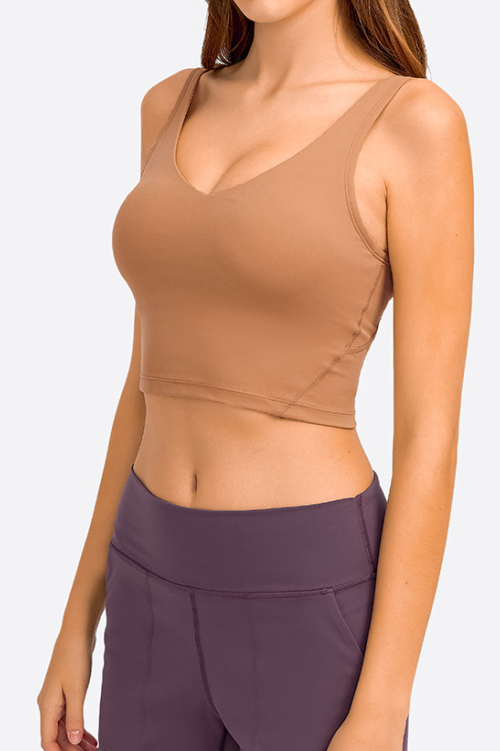 Deep V-Neck Crop Sports Bra in Gray for Women