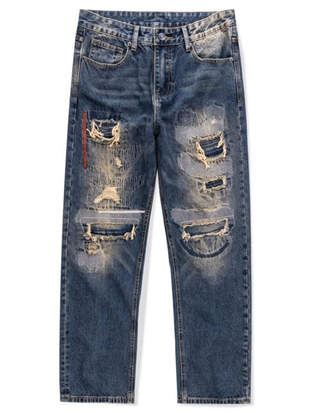 Distressed Wash Relaxed Fit Wide Leg Jeans in Blue for Men