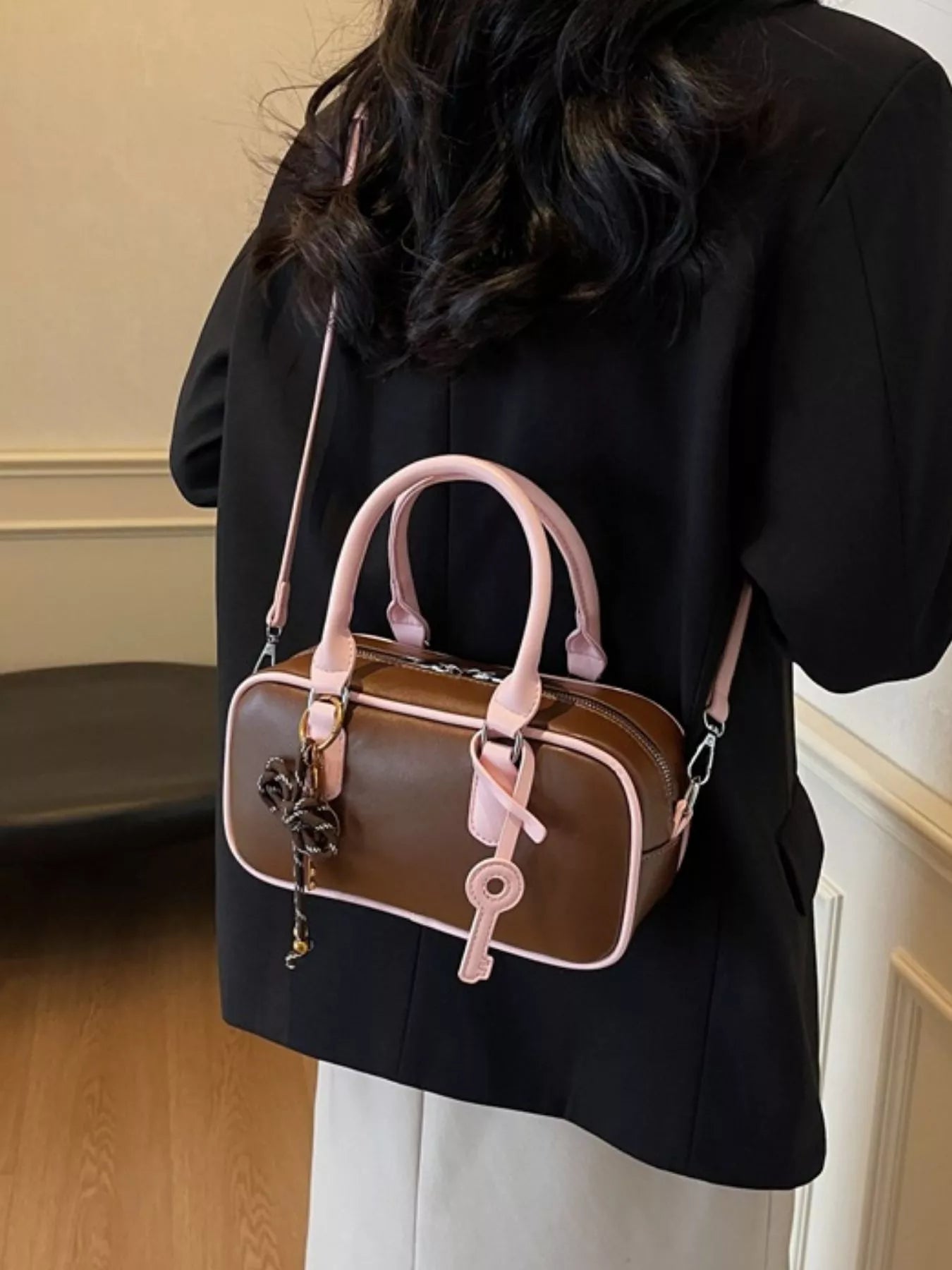 Barrel Crossbody Bag with Key Charm for Women