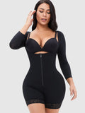Plus Size Zip Up Lace Detail Long Sleeve Shapewear in Black for Women