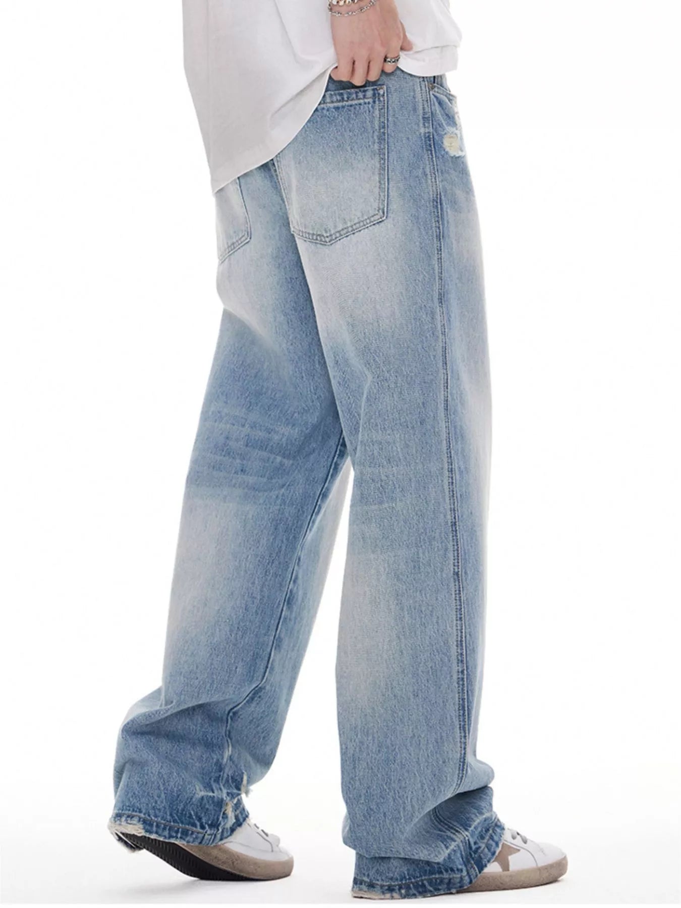 Distressed Wide Leg Jeans in Blue for Men