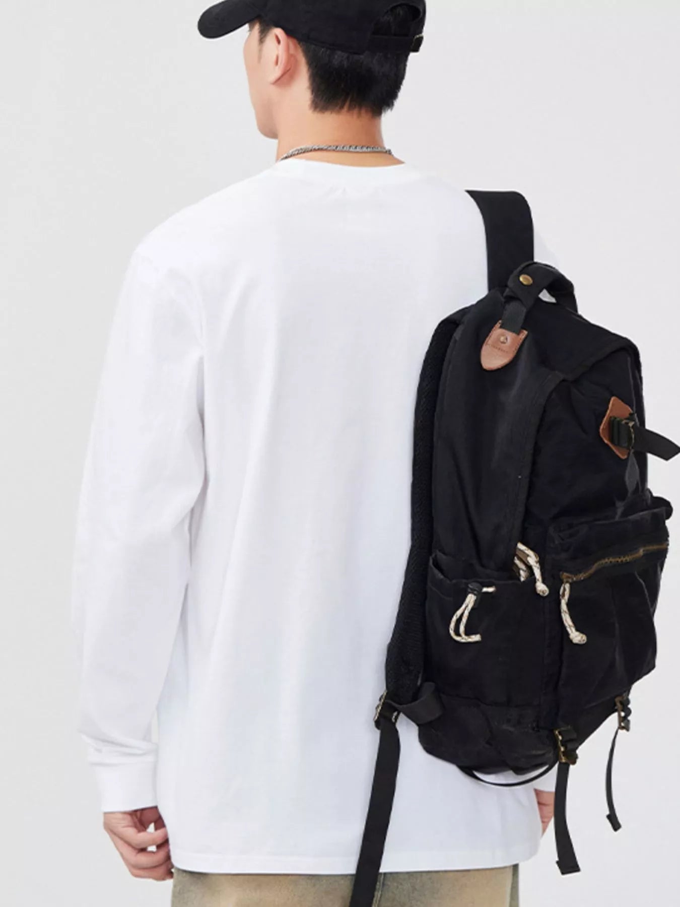 Round Neck Long Sleeve T-Shirt Plus Size in White for Men