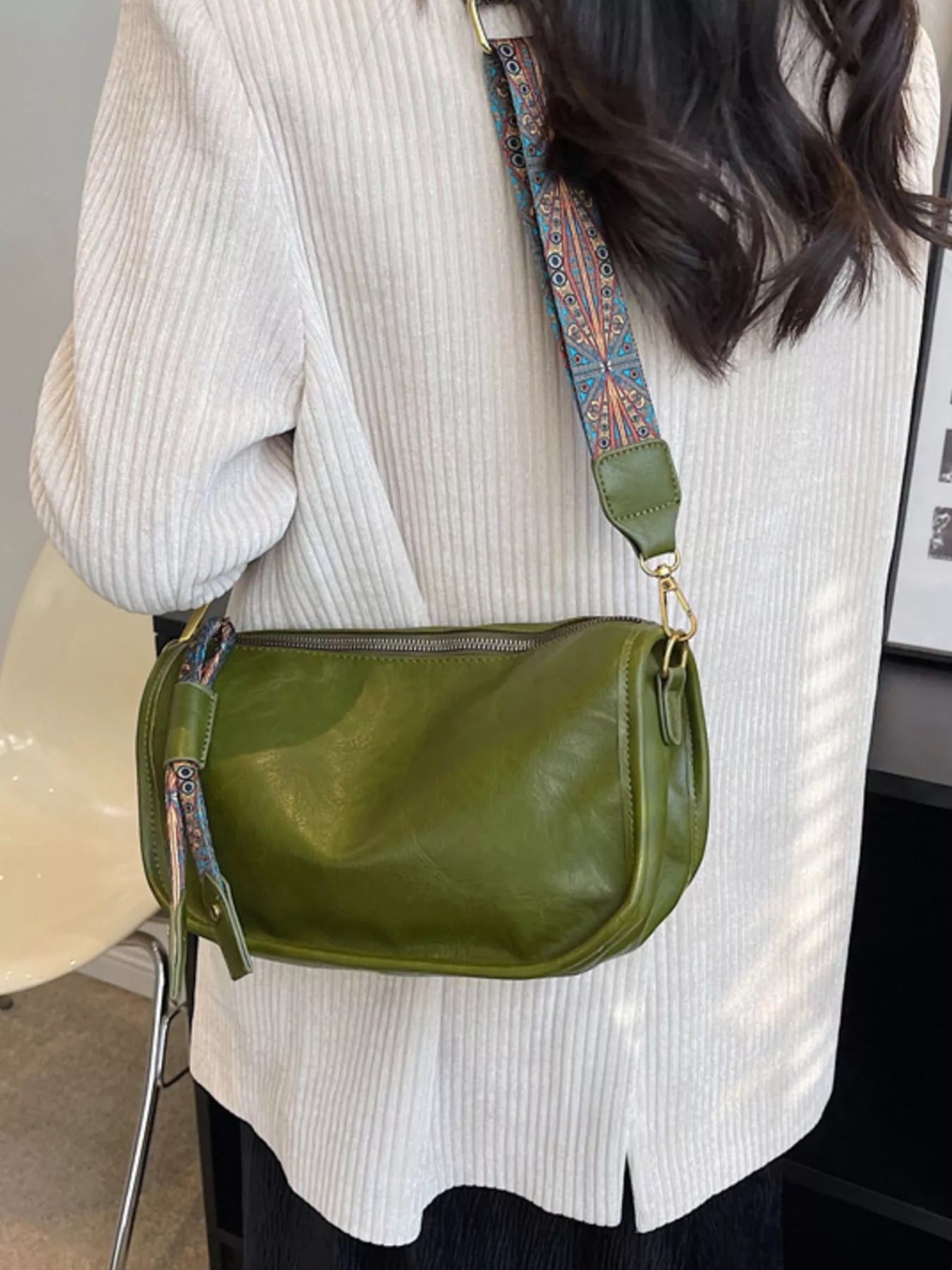 Patterned Strap Crossbody Bag in Brown for Women