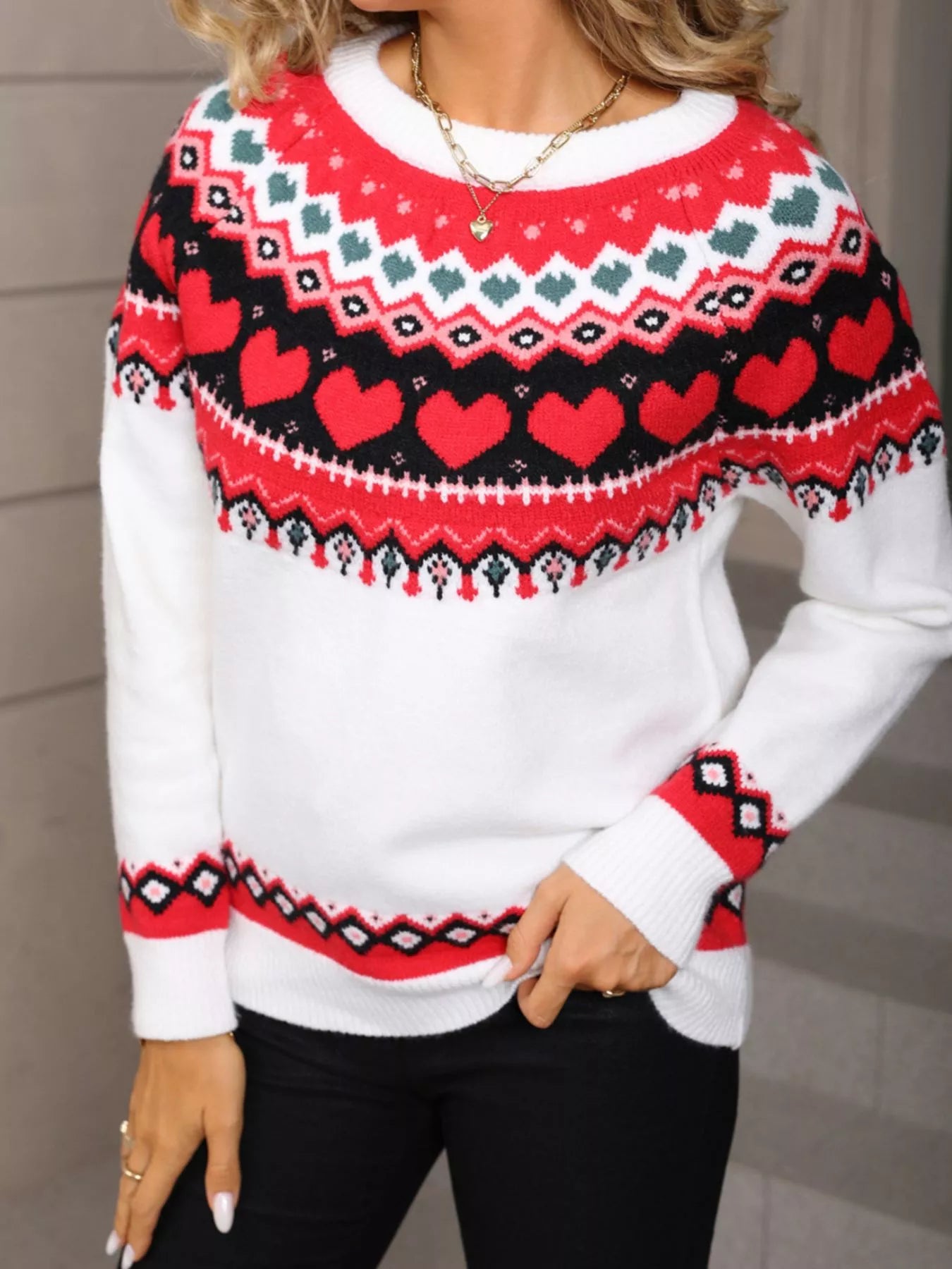 Valentines Day Heart Pattern Knitted Sweater for Women