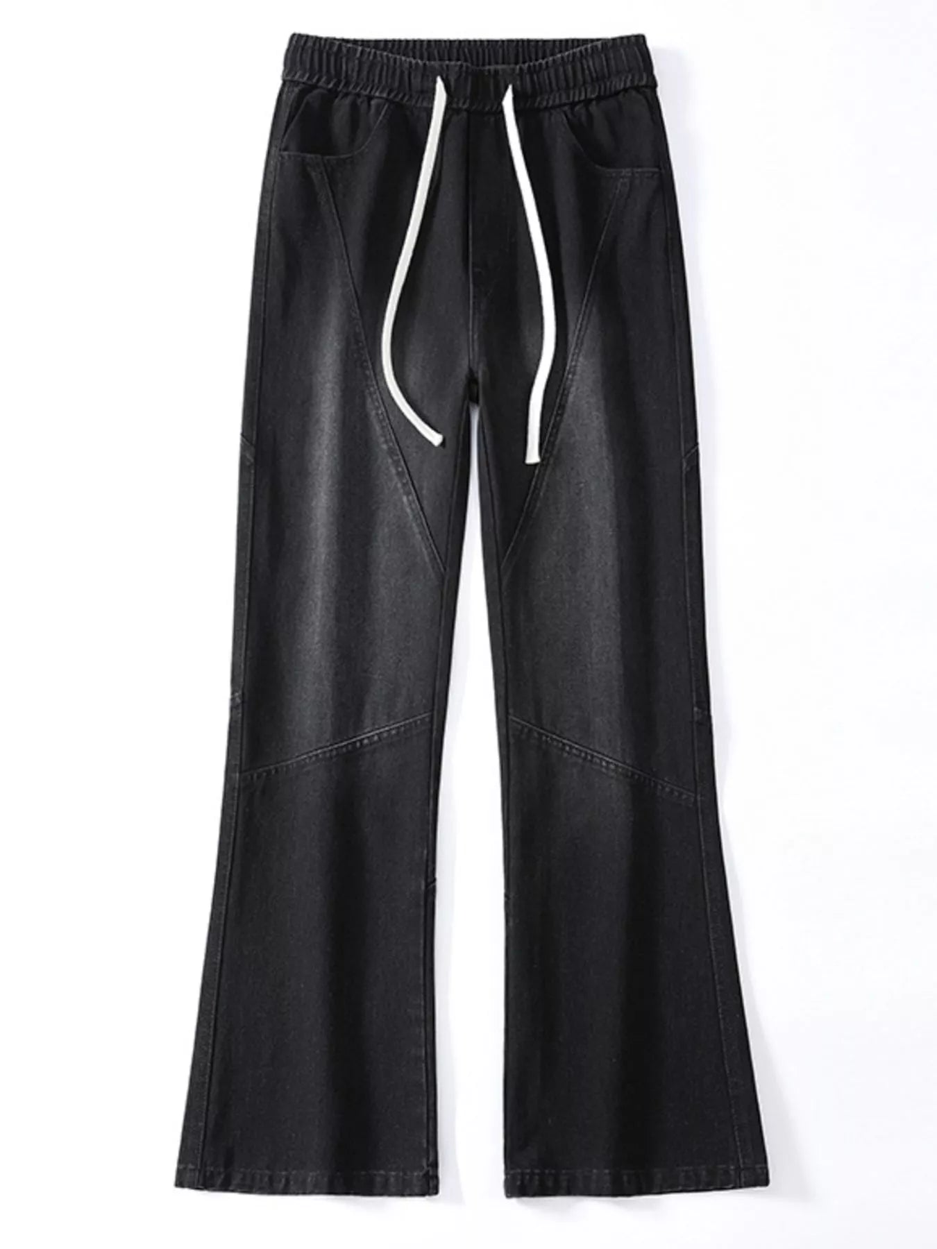 Drawstring Wide Leg Jeans Plus Size in Black in Ash for Men