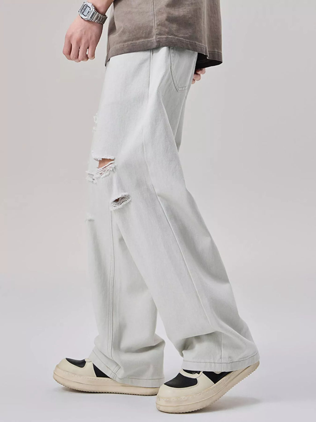 Distressed Wide Leg Jeans in Off-White for Men