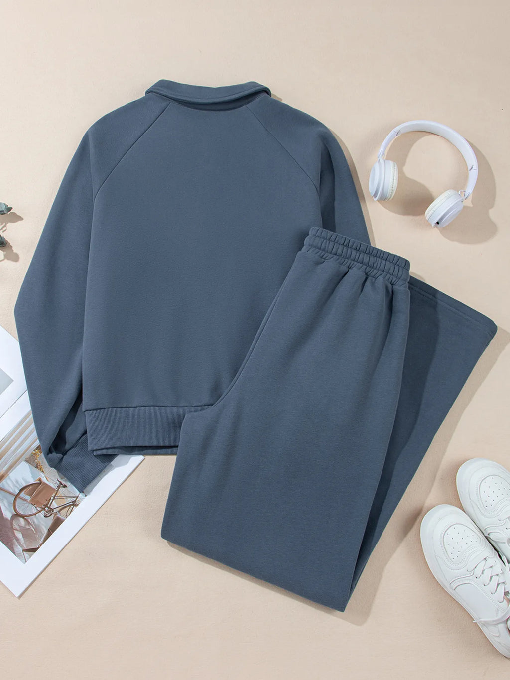 Collared Sweatshirt and High Waist Pants Active Set for Women